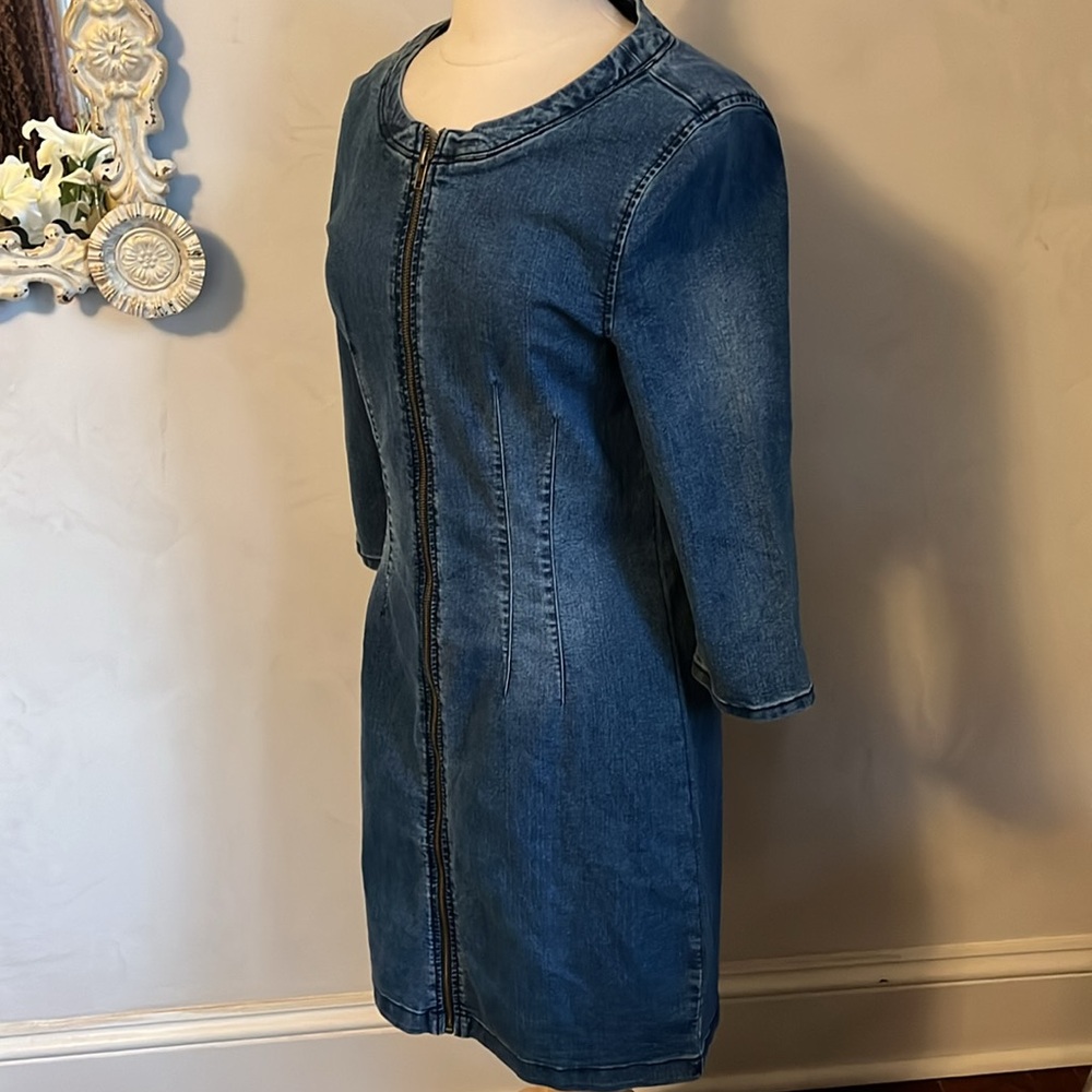 Fashion Nova NWT Denim Dress w/Front zipper 3/4 sleeves & open back Size XL - Picture 6 of 11